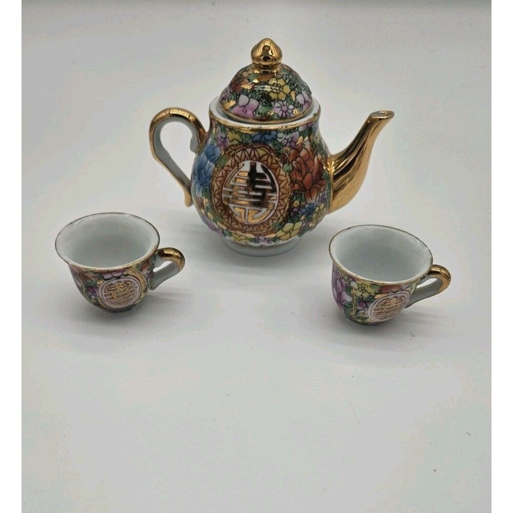 VINTAGE Chinese Miniature Porcelain Tea Set Broken Lid